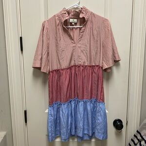 Tuckernuck striped and ruffled short sleeve dress size small